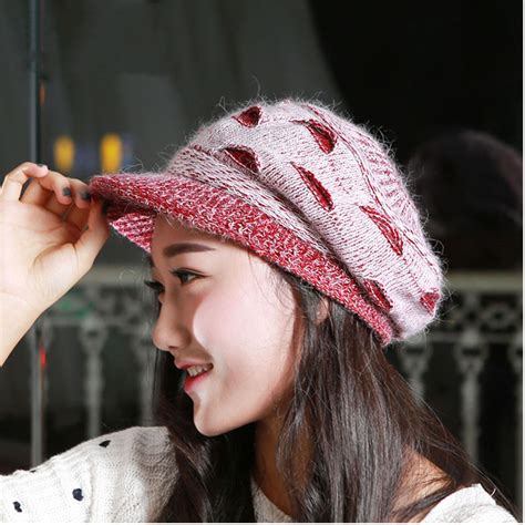 Cute Girl Style Knitted Beret Hat Winter Spring Warm Cotton Fleece Wool Beret Caps 6 Colors