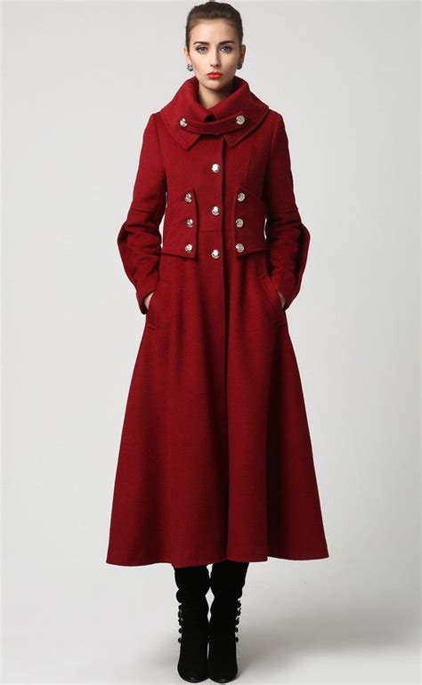 Red Wool Coat Long Coat Military Coat Maxi Coat Women Etsy Red Long Coat Long Wool Coat Red
