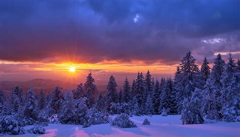 Sunlight Sky Winter Nature Snow Trees Landscape Wallpapers Hd