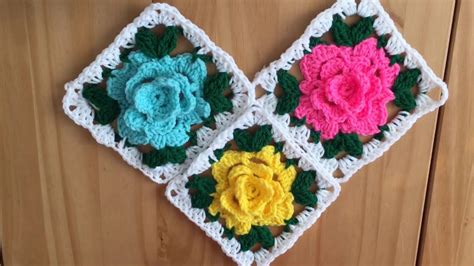 Crochet Rose Flower Granny Square Youtube
