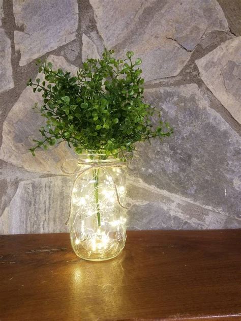 Lighted Mason Jar Farmhouse Greenery Rustic Decor Boxwood Etsy