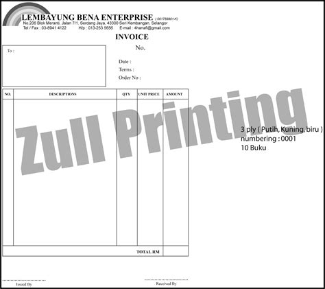 ZULL PRINTING Invoice Dan Delivery Order