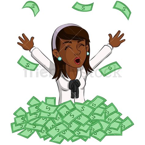 Black Businesswoman In Pile Of Money Vector Cartoon Clipart Friendlystock