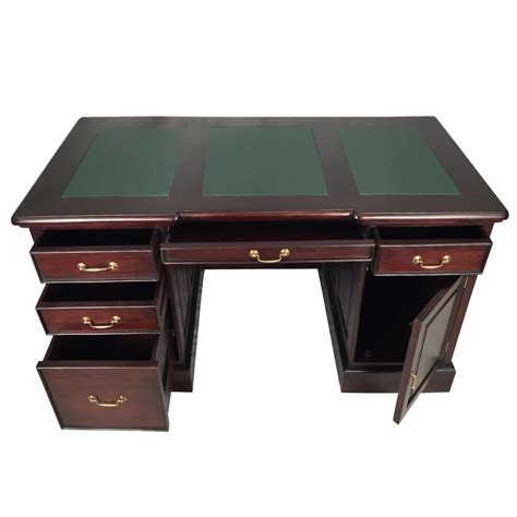 Solid Mahogany Office Desk Genuine Leather Top With Filing Drawer