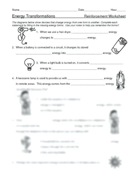 Energy Transformation Worksheet Answer Key Printable Word Searches