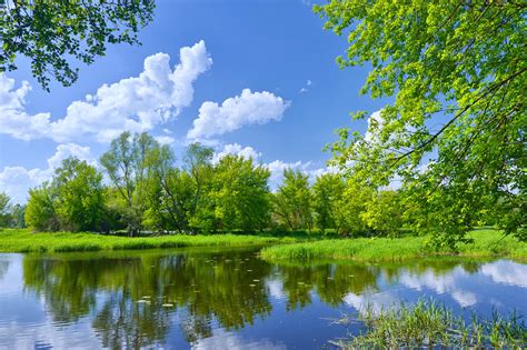 Nature Landscapes Earth Lakes Trees Forest Sky Clouds Beauty Spring Sunny Wallpapers