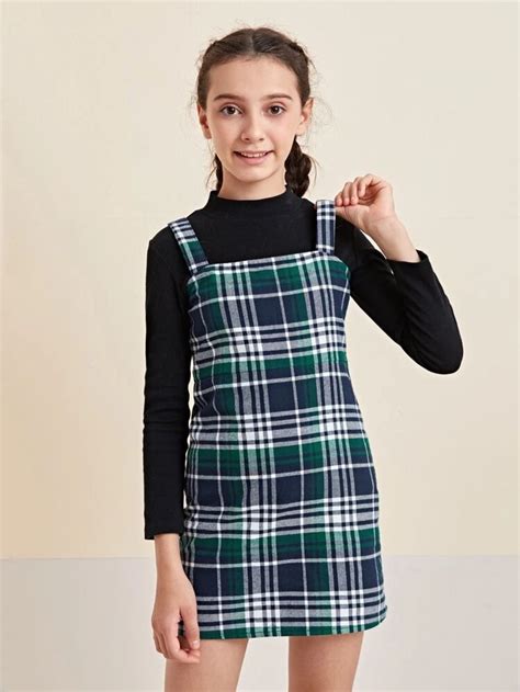 Shein Girls Cold Shoulder Ruffle Trim Shirred Bodice Gingham Dress