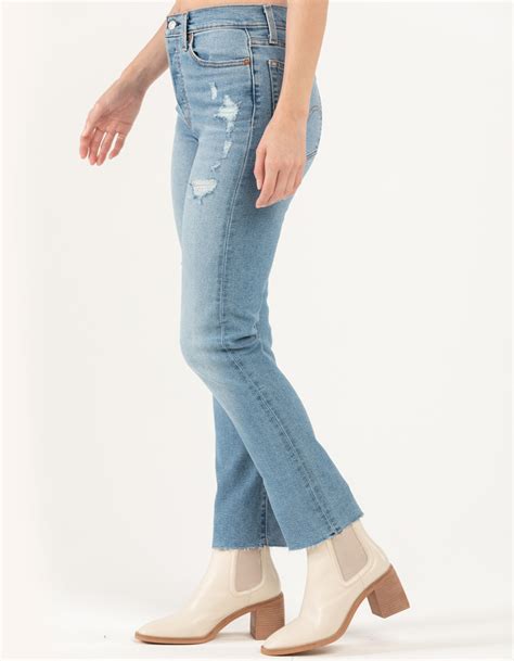 Levi S Wedgie Straight Womens Jeans Indigo Destruction Medium Indigo Tillys