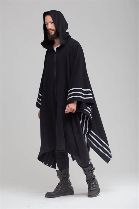 Black Hooded Poncho Wrap Plus Size Poncho Burning Man Coat Etsy