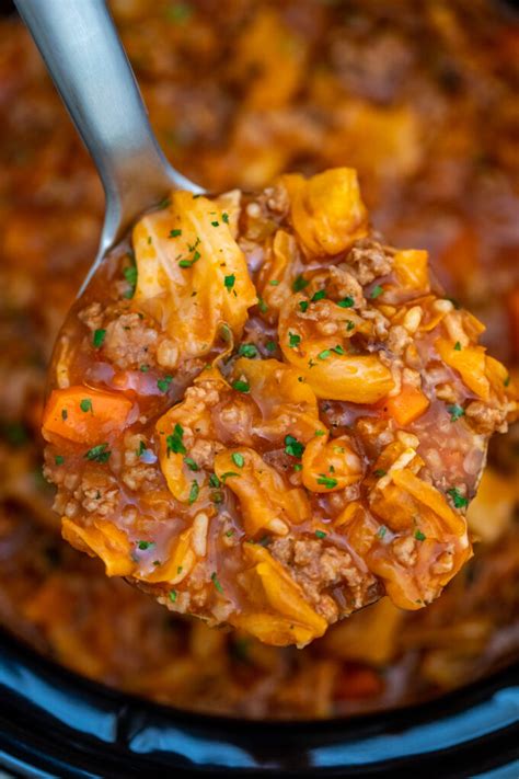 This vegetable soup is so delicious.no tomatoes involved! Slow Cooker Cabbage Roll Soup - Sweet and Savory Meals | Recipe | Cabbage rolls, Soup recipes ...
