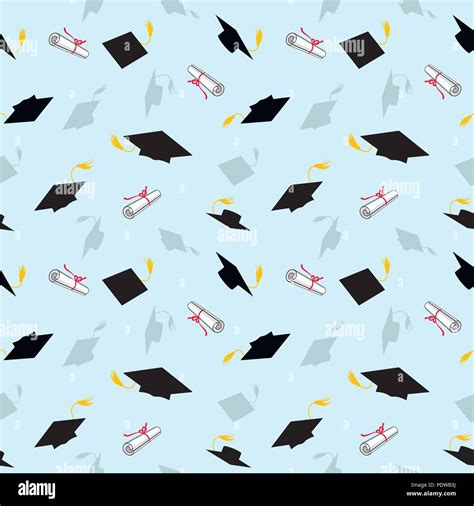 Seamless Pattern With Graduation Caps And Diplomas On A Background Of