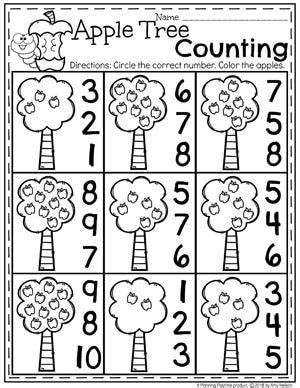 counting apples worksheet  preschool schematic
