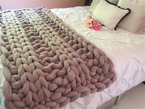 Chunky Knit Blanket Merino Wool Blanket Double Ribbing Pattern