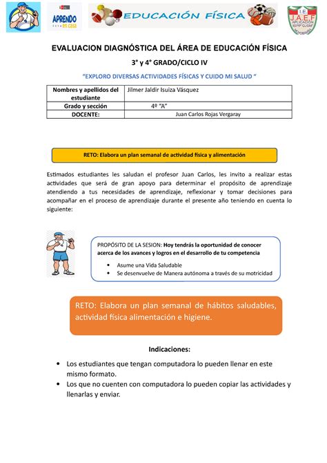 Evaluacion Diagnóstica Del Área De Educación Física 3° Y 4