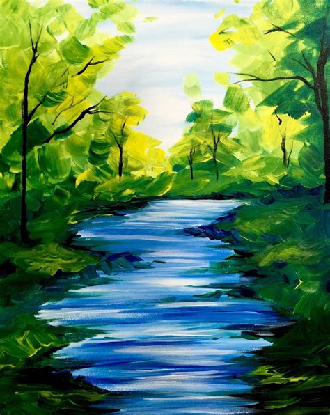 Practice A Basic River Shape One Point Perspective Nature Paintings Acrylic Easy Landscape