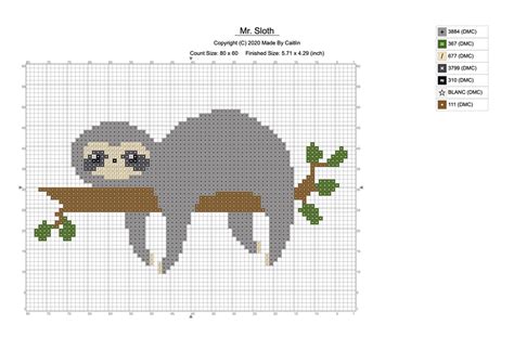Creating cross stitch patterns from your own pictures is very easy with pic2pat. Sloth Cross Stitch Pattern - Made by Caitlin