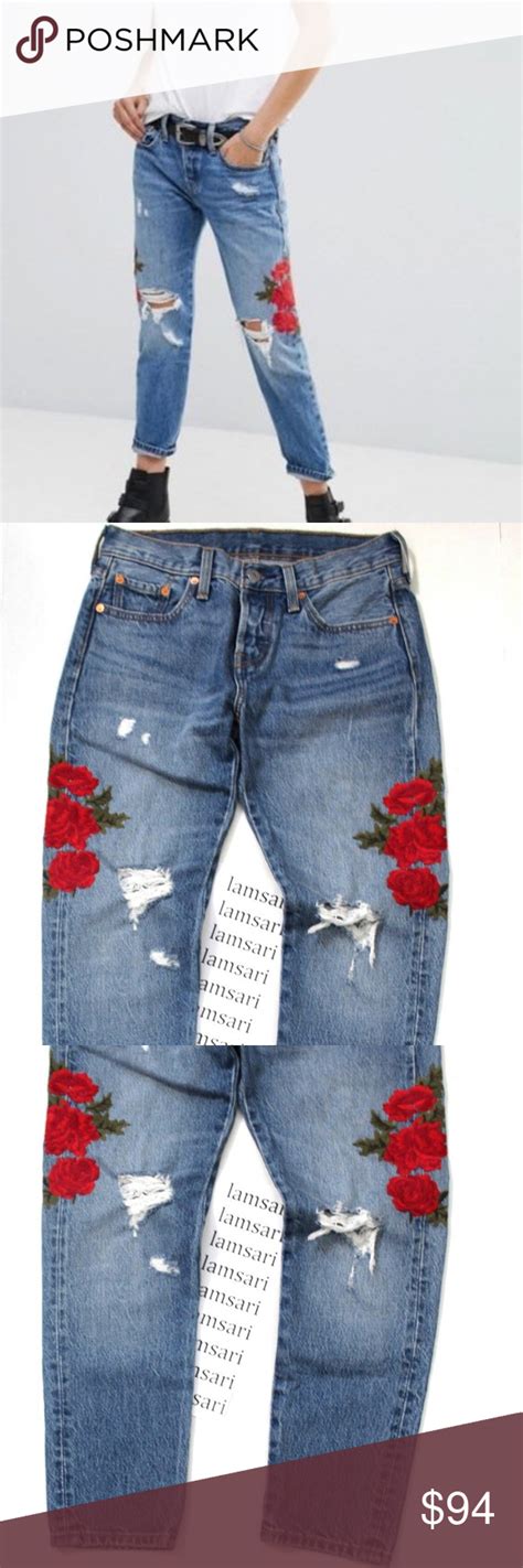 Levis 501 Embroidered Distressed Taper Crop Jeans Clothes Design