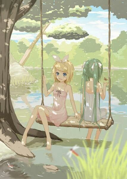 Anime Art Summer Time Summer Dresses Friends Swings