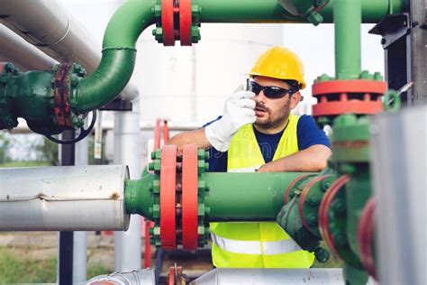Engineer Working Inside Oil And Gas Refinery Stock Image Image Of
