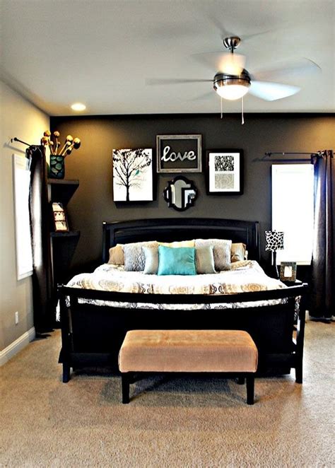 Master Bedroom With Dark Grey Accent Wall Light Grey Walls Dark