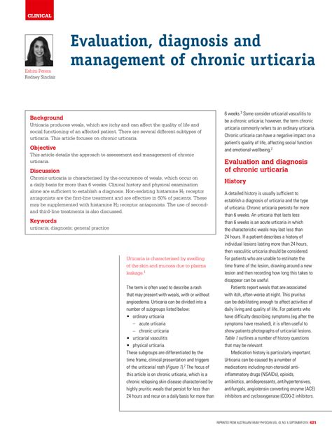 Pdf Evaluation Diagnosis And Management Of Chronic Urticaria