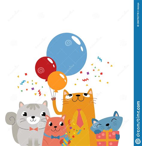 The Group Of Funny Cats For Birthday Invitation Stock Vector