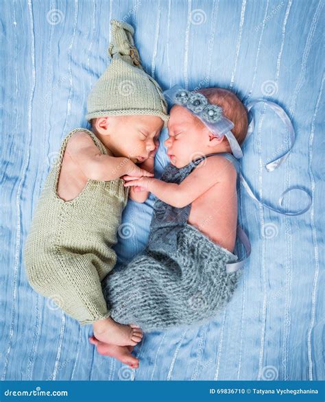 Newborn Twins L Sleeping In A Basket Stock Photo Image Of Beautiful