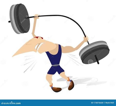 Weightlifter Trying To Lift Heavy Weight Or Barbell Vector Cartoon