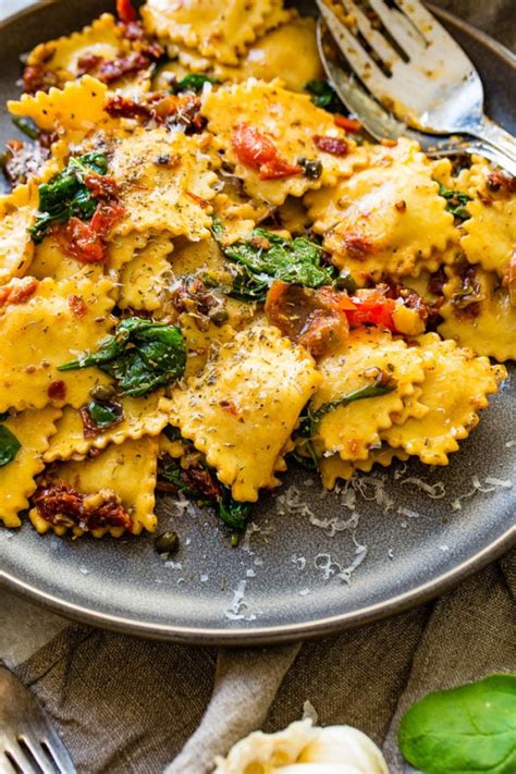 Easy Crispy Pancetta Ravioli With Sun Dried Tomatoes And Spinach Oh