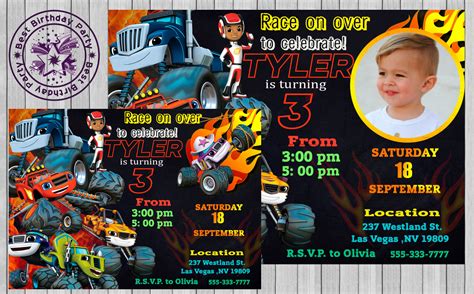 Alongside crusher, this blaze birthday party invitation will set the tone for a fun and exciting birthday party full of monster truck excitement. Blaze and the monster machines invitations, Blaze and the Monster Machines Birthday, Blaze Party ...