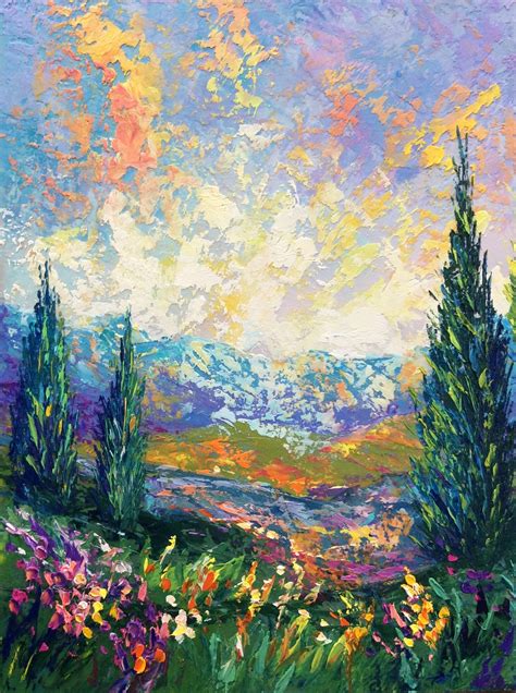 Abstract Mountain Wildflowers 1612 Original Impasto 3d Oil Painting On