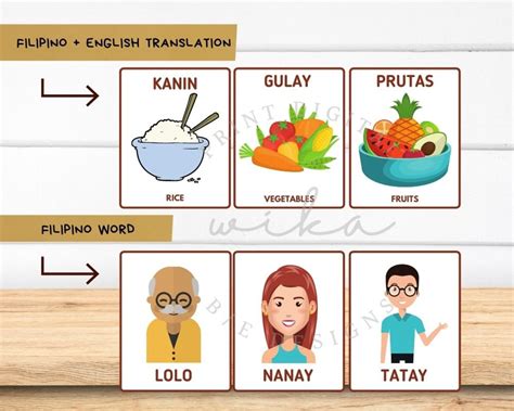 Basic Filipino Words Cards Flashcards Tagalog Etsy Uk
