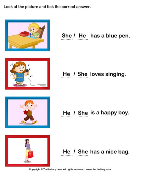 Cut out the pictures of the boys and girls. She vs He Worksheet - Turtle Diary