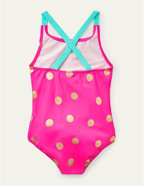 Cross Back Printed Swimsuit Fuchsia Pink Foil Spot Boden Us