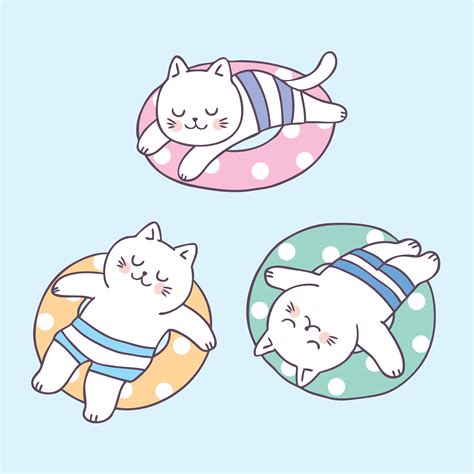 Cartoon Cute Summer Cat Sleeping And Life Ring Vector 544566 Vector