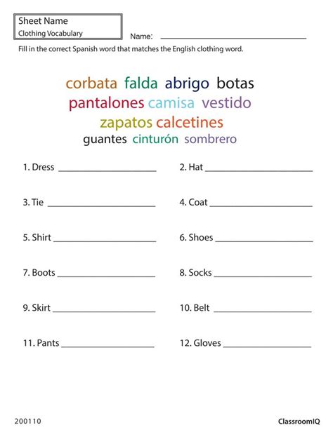 Spanish To English Worksheets For Beginners