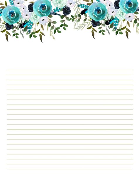 Boho Blue Floral Stationery Printables Letter Paper Etsy