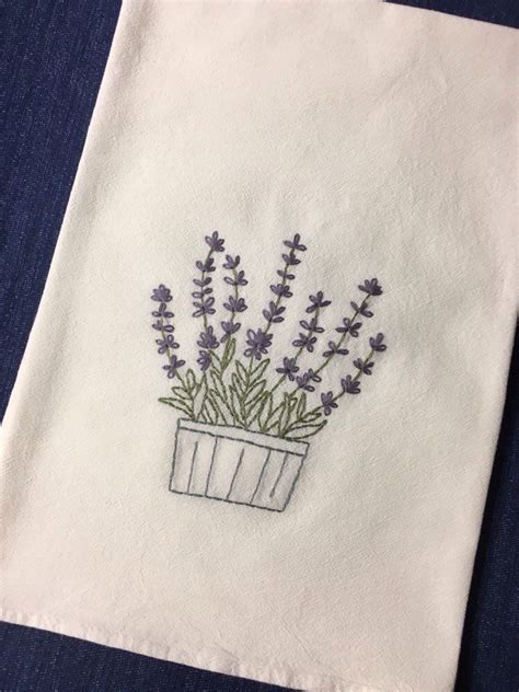 Flour Sack Lavender Towel Hand Embroidered Tea Etsy Tea Towels