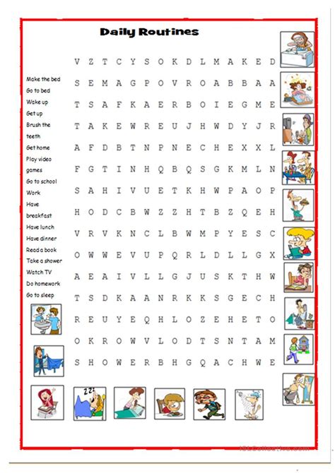 Daily Routines Picture Dictionary And Wordsearch English Word Free
