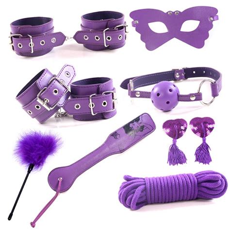 Purple Adult Games 8pcs Collar Mouth Gag Ball Handcuff Nipple Paste