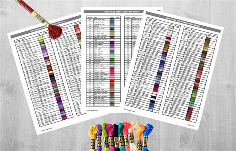 Printable Dmc Thread Color Chart Tracker Inventory Sheet Etsy Uk