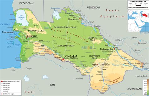 Physical Map Of Turkmenistan Ezilon Maps