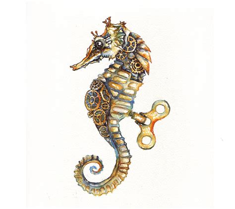 Steampunk Seahorse Original Painting 12x9 Steampunk Seahorse