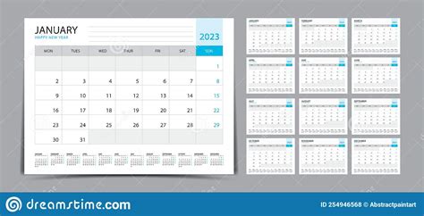 Desk Calendar 2023 Set Monthly Calendar Template For 2023 Year Week