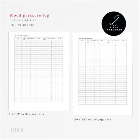 Minimalist Blood Pressure Log Printable Health Tracker Blood Etsy