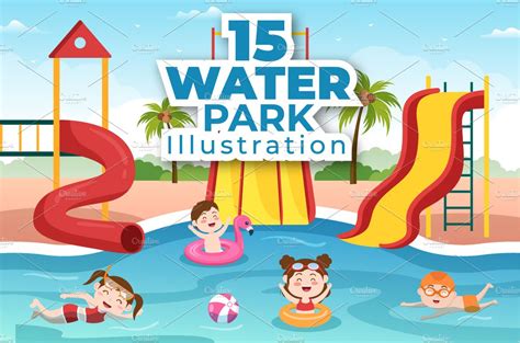 15 Water Park Cartoon Illustration People Illustrations Creative Market