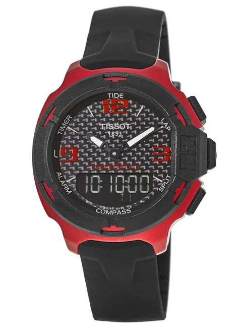 Tachymeter scale displayed around the flange. Tissot T-Race Touch Red Aluminum Rubber Strap Men's Watch ...