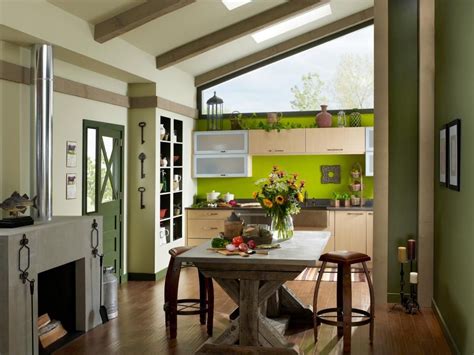 Kitchen With Bold Green Accent Wall Farmhouse Kitchen