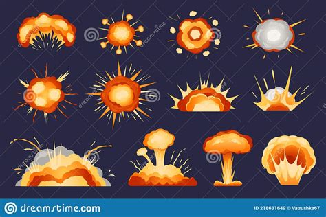 Cartoon Explosions Atomic Mushroom Cloud Bomb Explosion Effect Fire