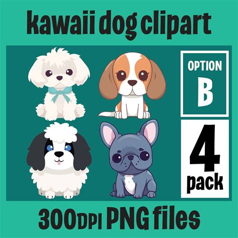 Kawaii Cute Dog Clipart Png Files Pack Of 4 Option B Puppies Etsy